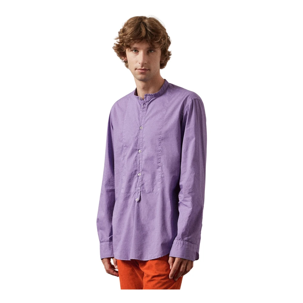 Massimo Alba Katoenen Voile Mandarin Kraag Shirt Purple Heren