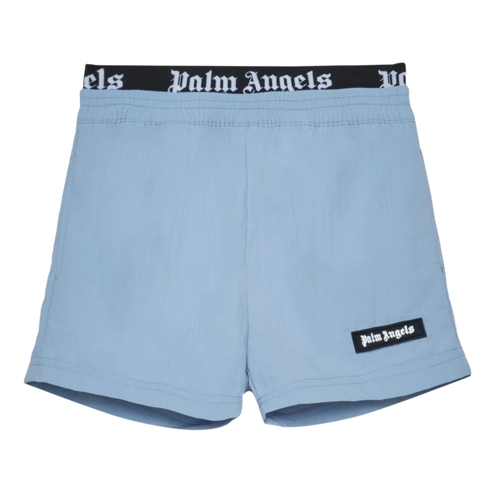 Palm Angels Boys Blue Kids Swimming Trunks, 4 Y, Elastic Band Logo Swim Shorts