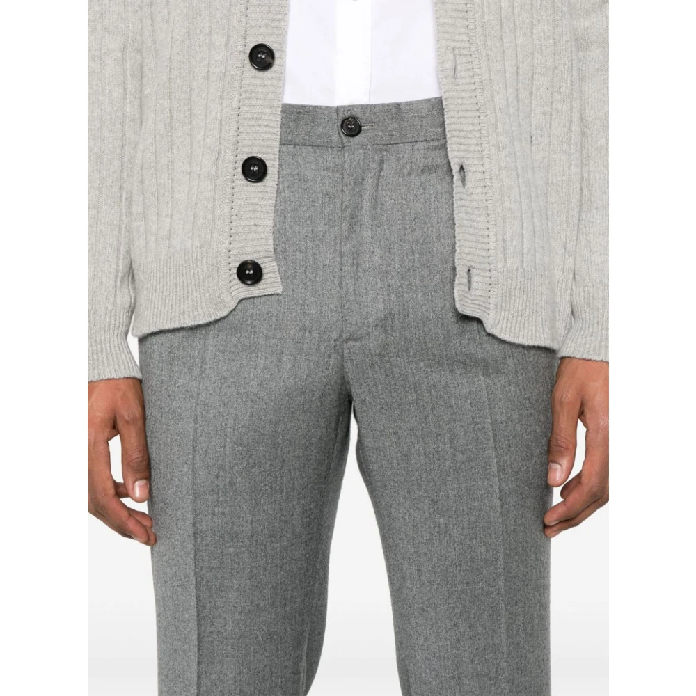 Incotex Grijze Wollen Flanellen Broek Slim Fit Gray Heren