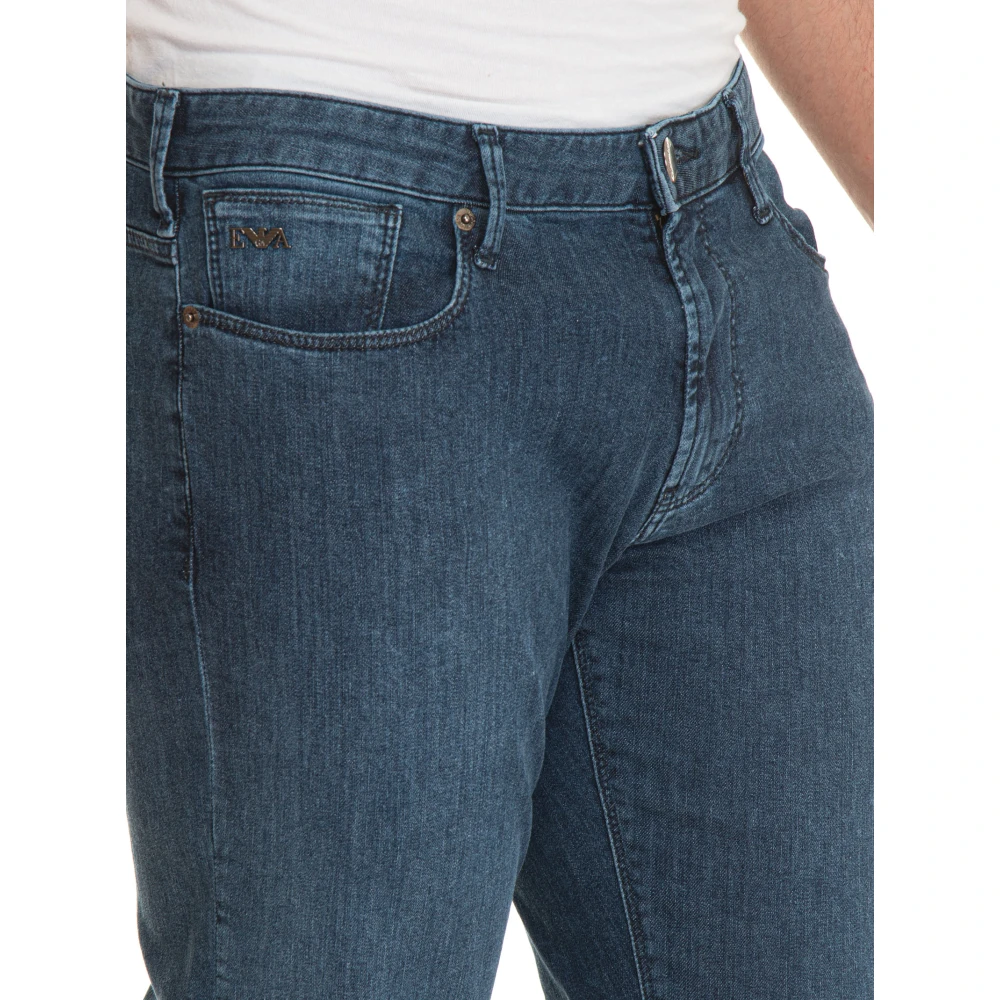 Emporio Armani Stone Washed Denim Jeans met Top Rits Blue Heren