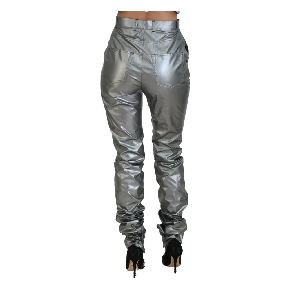 Dolce & Gabbana Metallic Zilveren Hoge Taille Skinny Broek Gray Dames