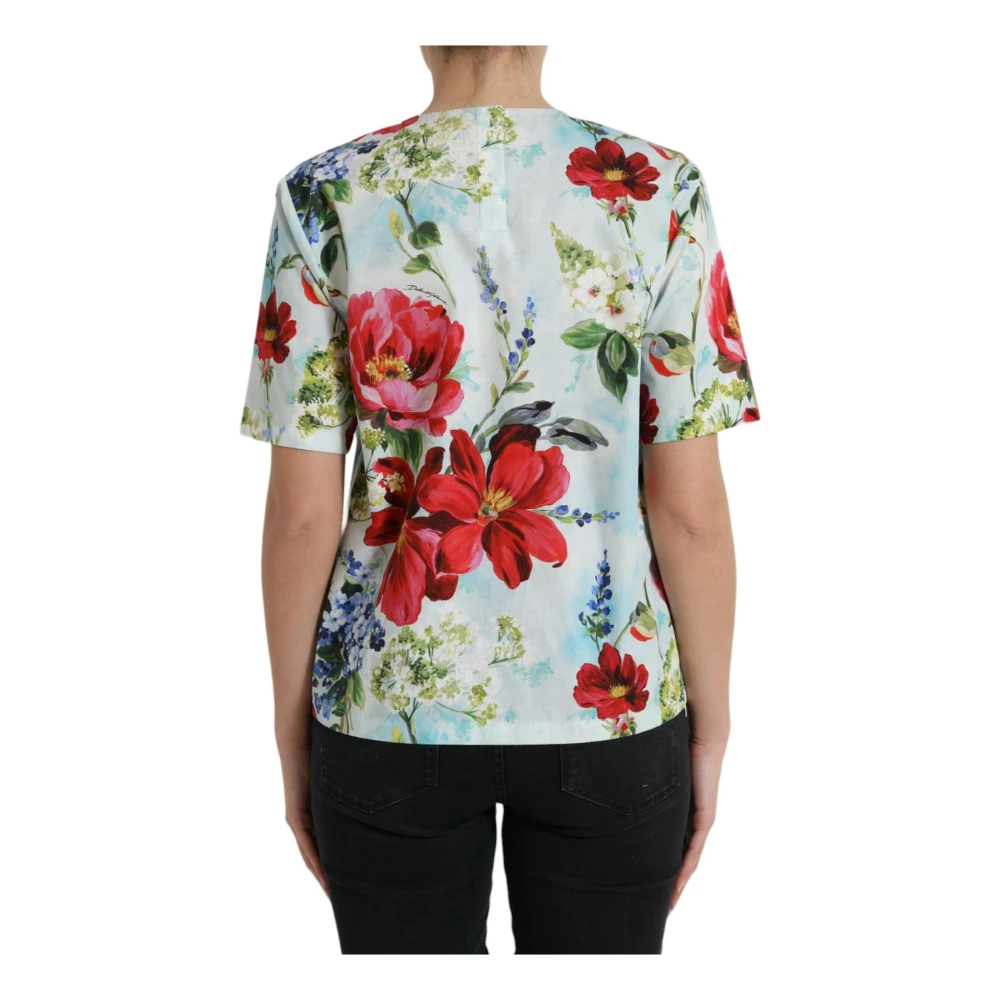Dolce & Gabbana Blauw Bloemenprint T-Shirt Multicolor Dames