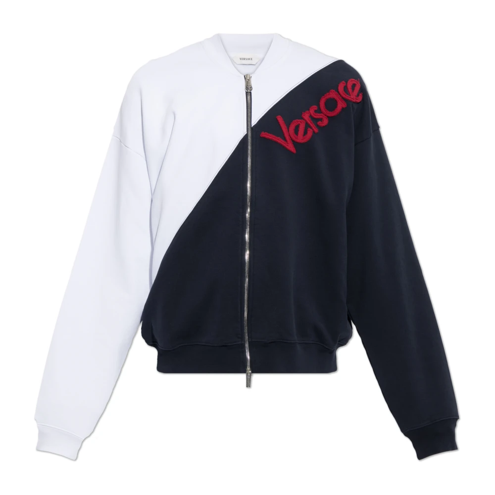Versace Mannelijk Blauw Hoodies & Sweatvesten Heren, Xl, Katoen, Zip-Up Sweatshirt