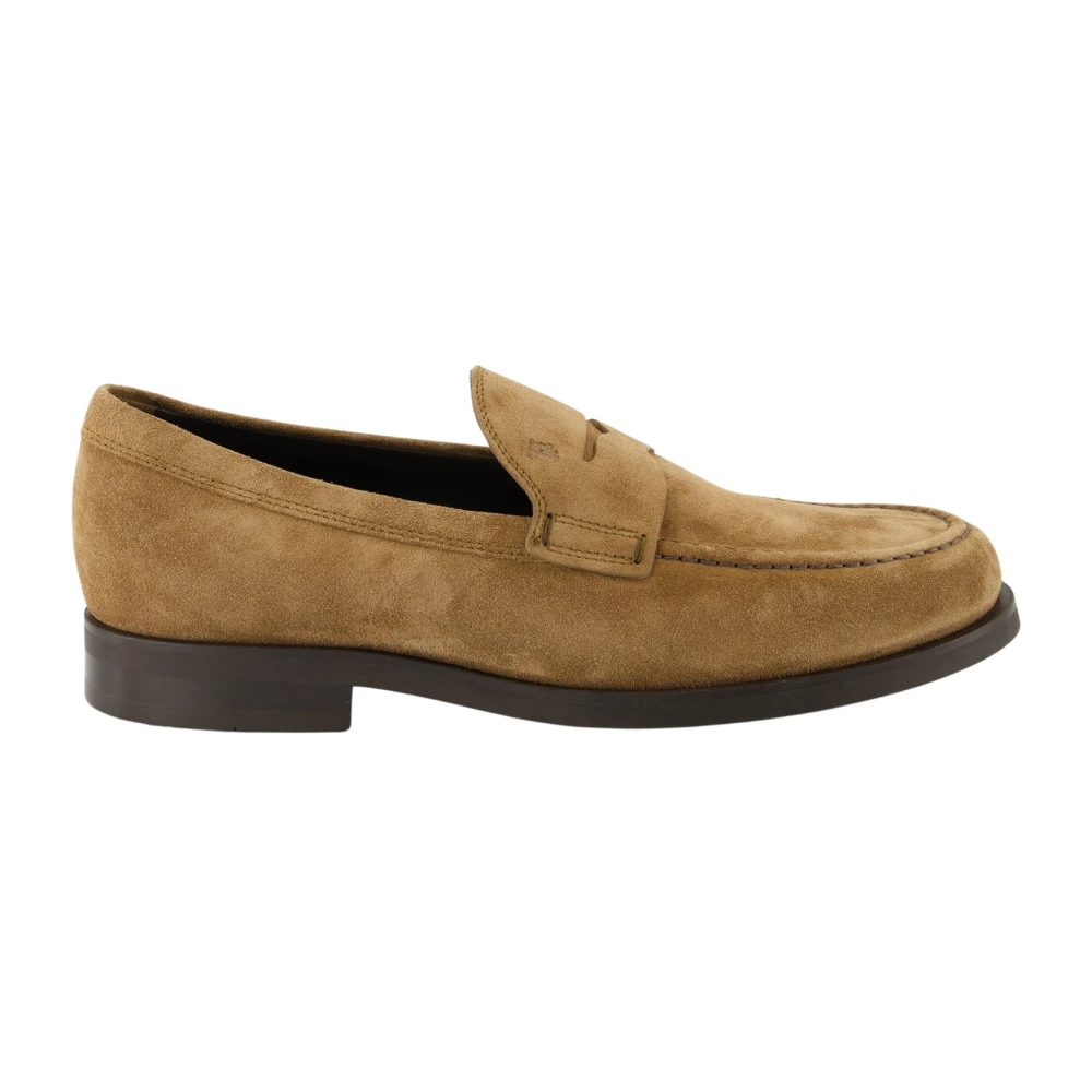 Tod's Men's Beige Loafers, 7 Uk, Suede Slip-On Moccasins