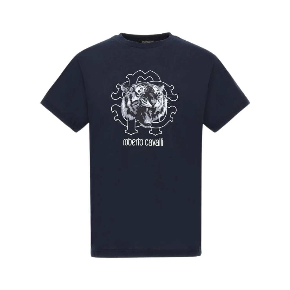 Roberto Cavalli T-shirt met Jaguar-logo en print Blue Heren