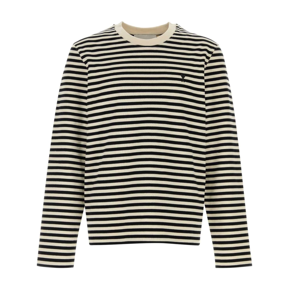 Ami Paris , Long Sleeve T-Shirts, Male, Multicolor, Xl, Embroidered Cotton T-Shirt