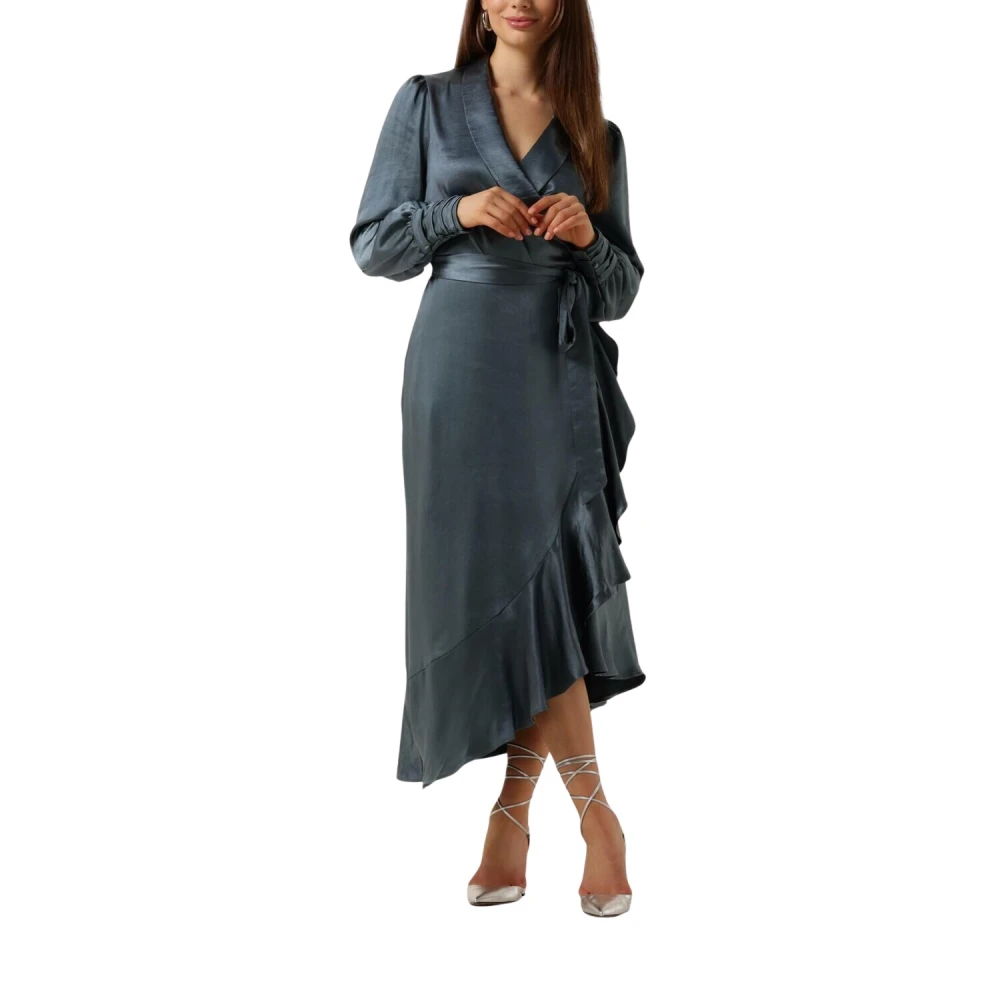 Notre-v Groene Satijnen Maxi Jurk Blue Dames