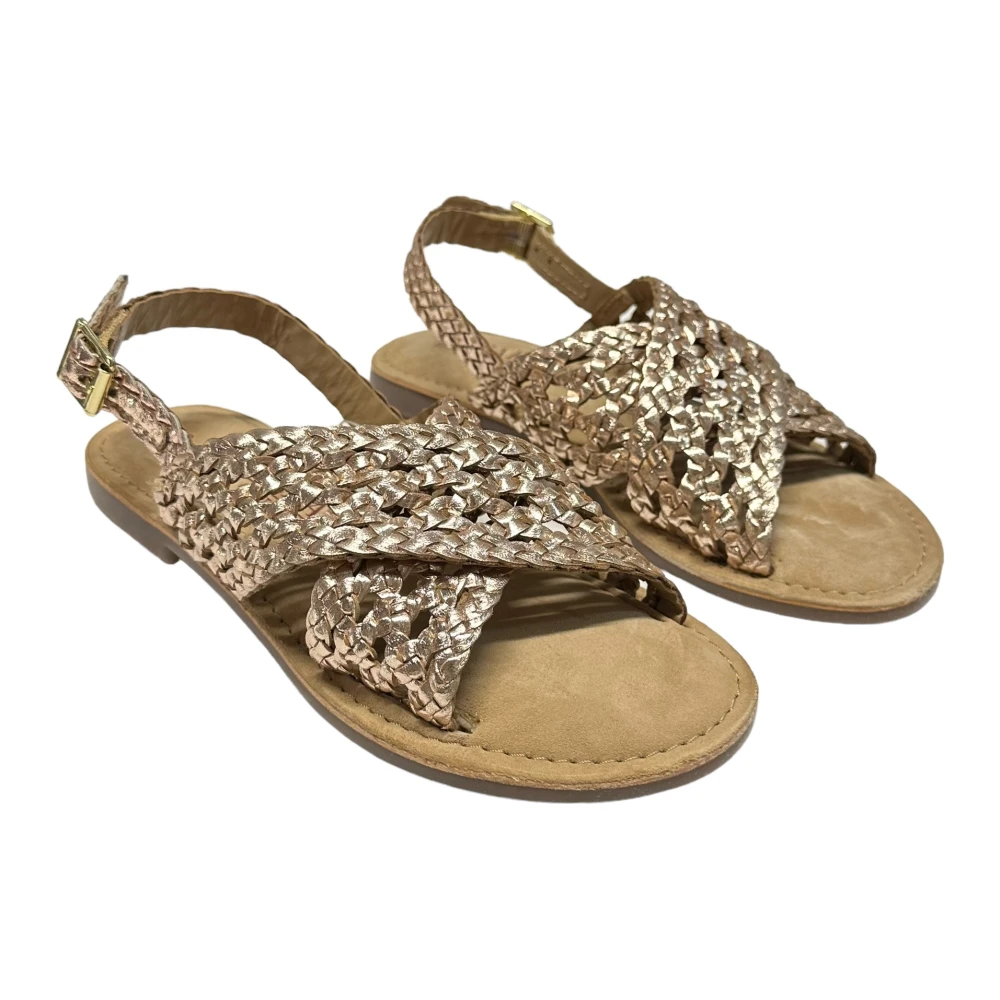 Carmela Gevlochten leren lage sandalen met band Yellow Dames