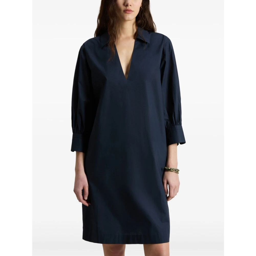 Woolrich Blauwe V-hals Jurk met Lange Mouwen Blue Dames