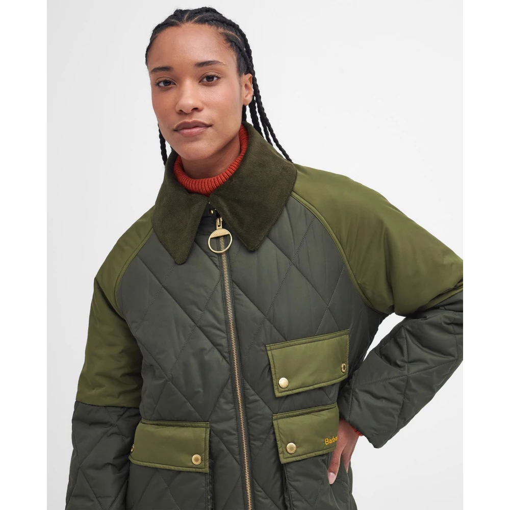 Barbour Gewatteerde jas met patchwork ontwerp Green Dames