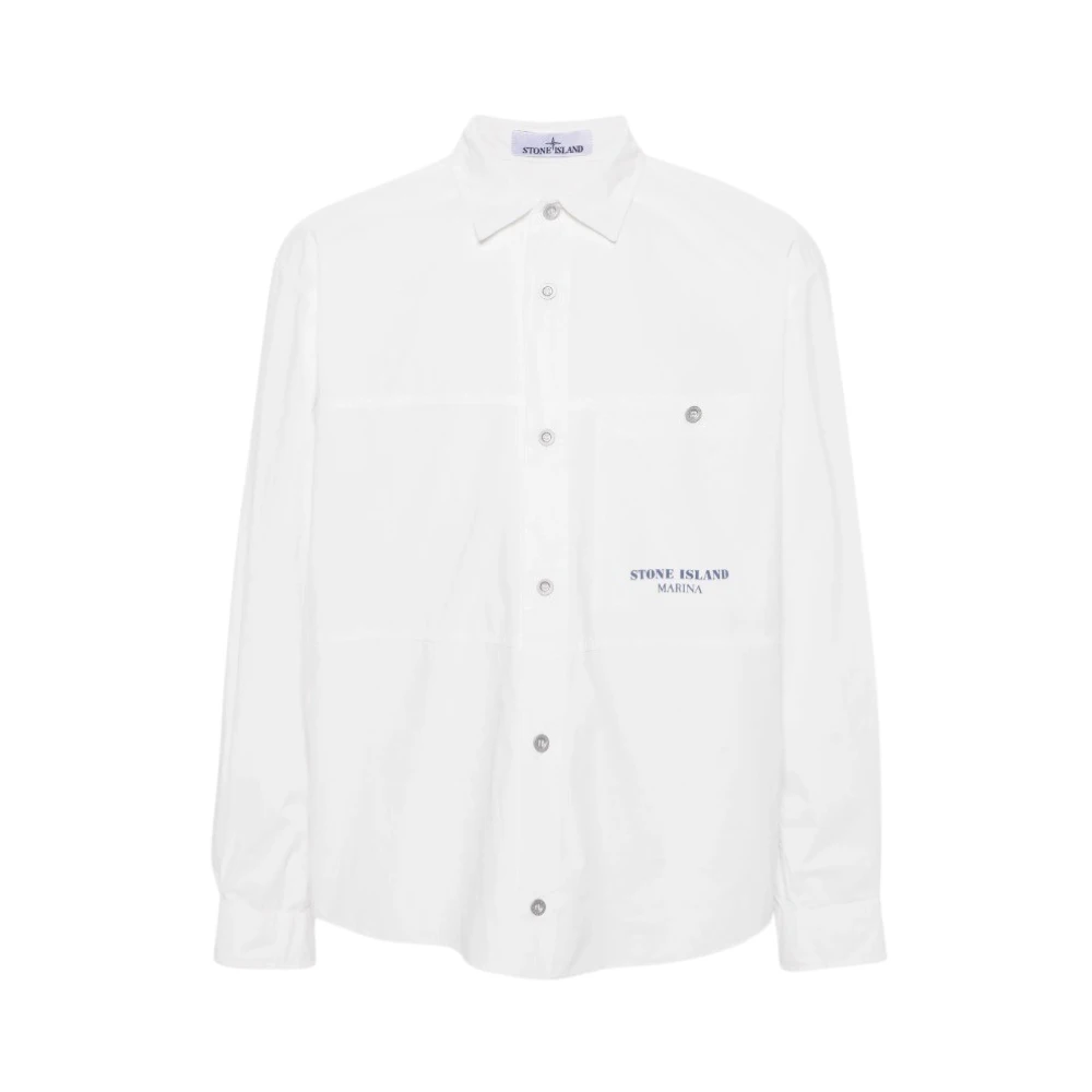 Stone Island Wit Marina Overshirt Katoenen Canvas White Heren