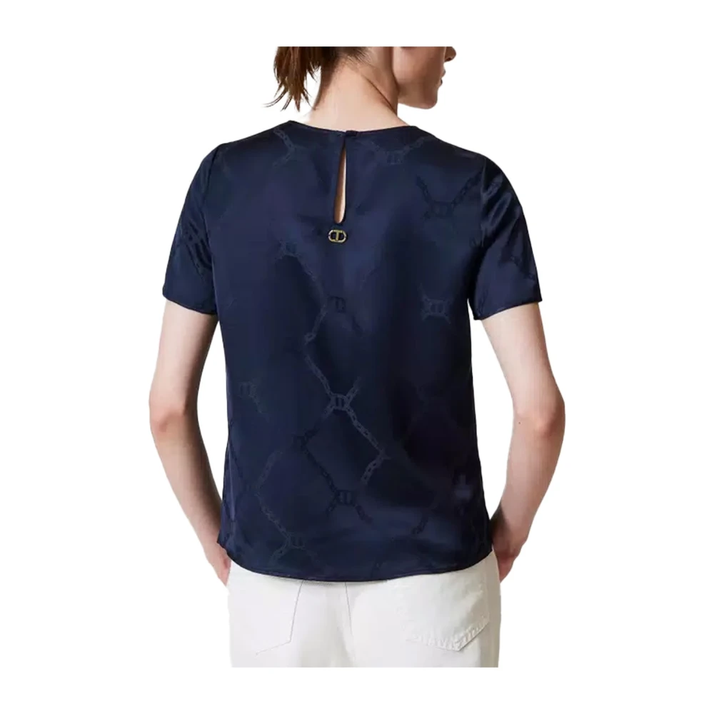 Twinset Lyocell T Jacquard Blouse Blue Dames