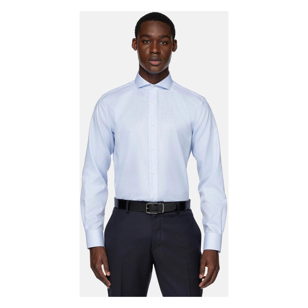 Boggi Milano Ultimate NON Iron Twill Geruite Katoenen Regular Fit Overhemd Blue Heren