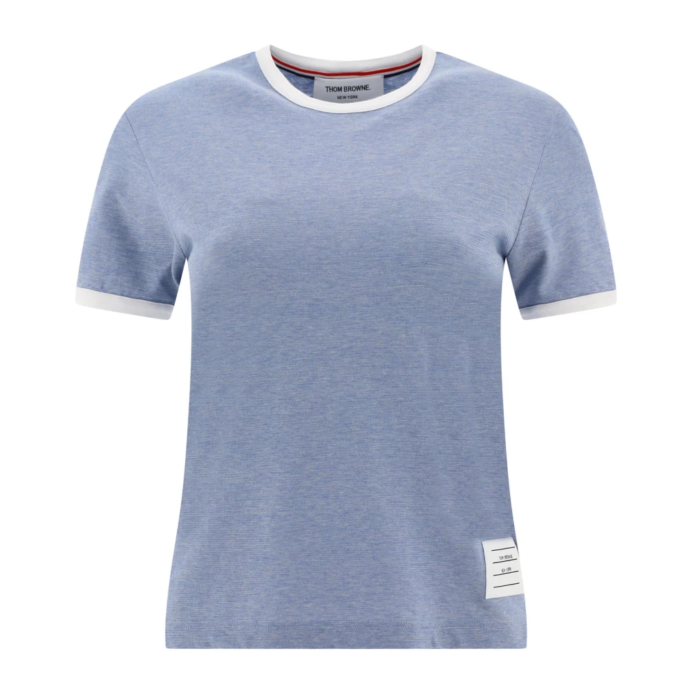 Thom Browne Contrasterende Profielen T-Shirt Blue Dames