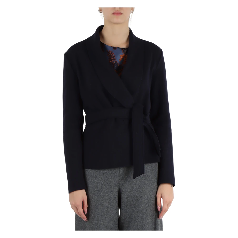 NIU Cardigan van zuivere wol met sjaalkraag Blue Dames