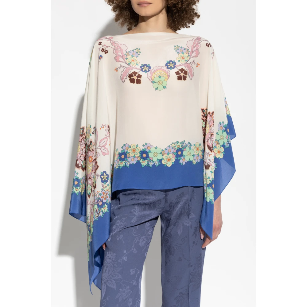 ETRO Zijden top met bloemmotief Beige Dames