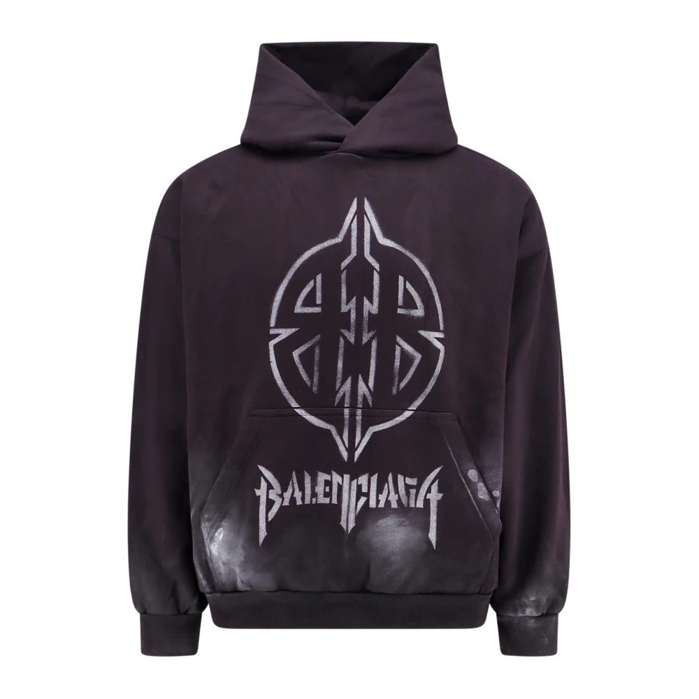 Balenciaga Men's Black Iconic Print Hooded Sweatshirt