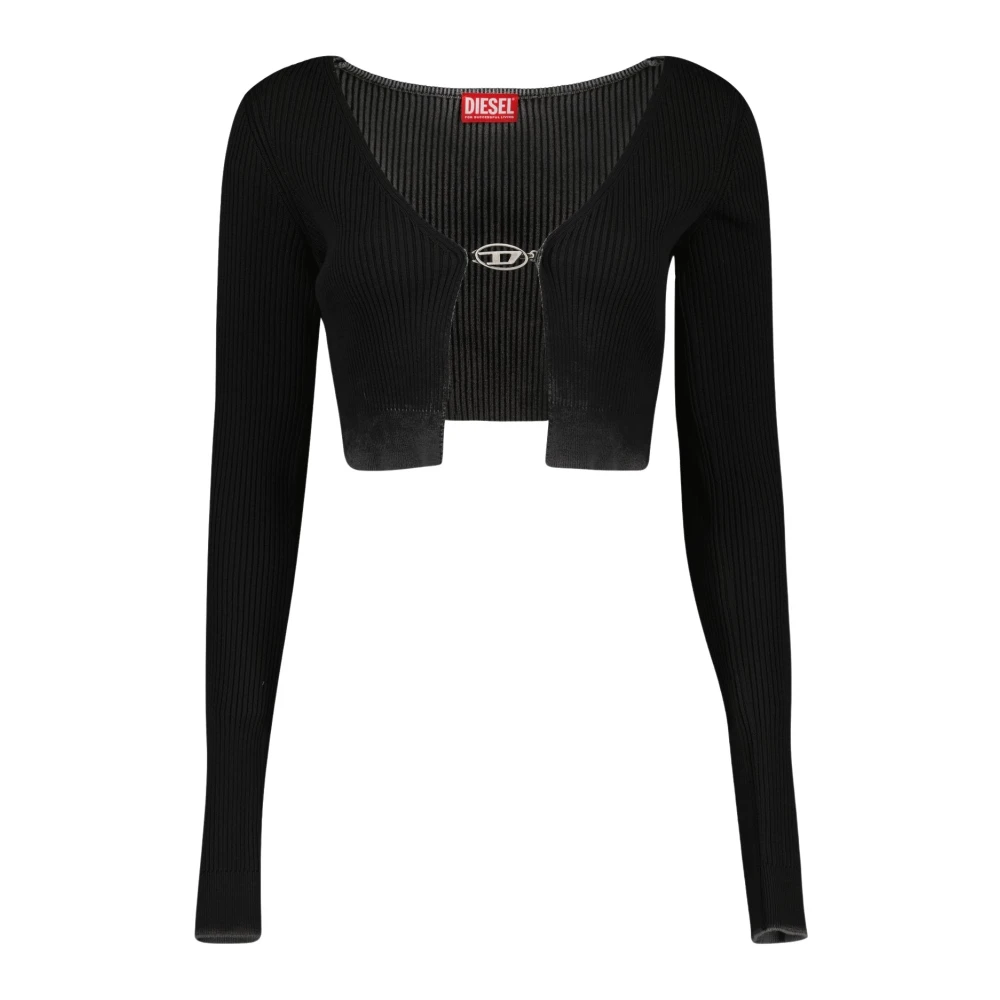 Diesel Geribbelde V-hals Vest Zwart Black Dames