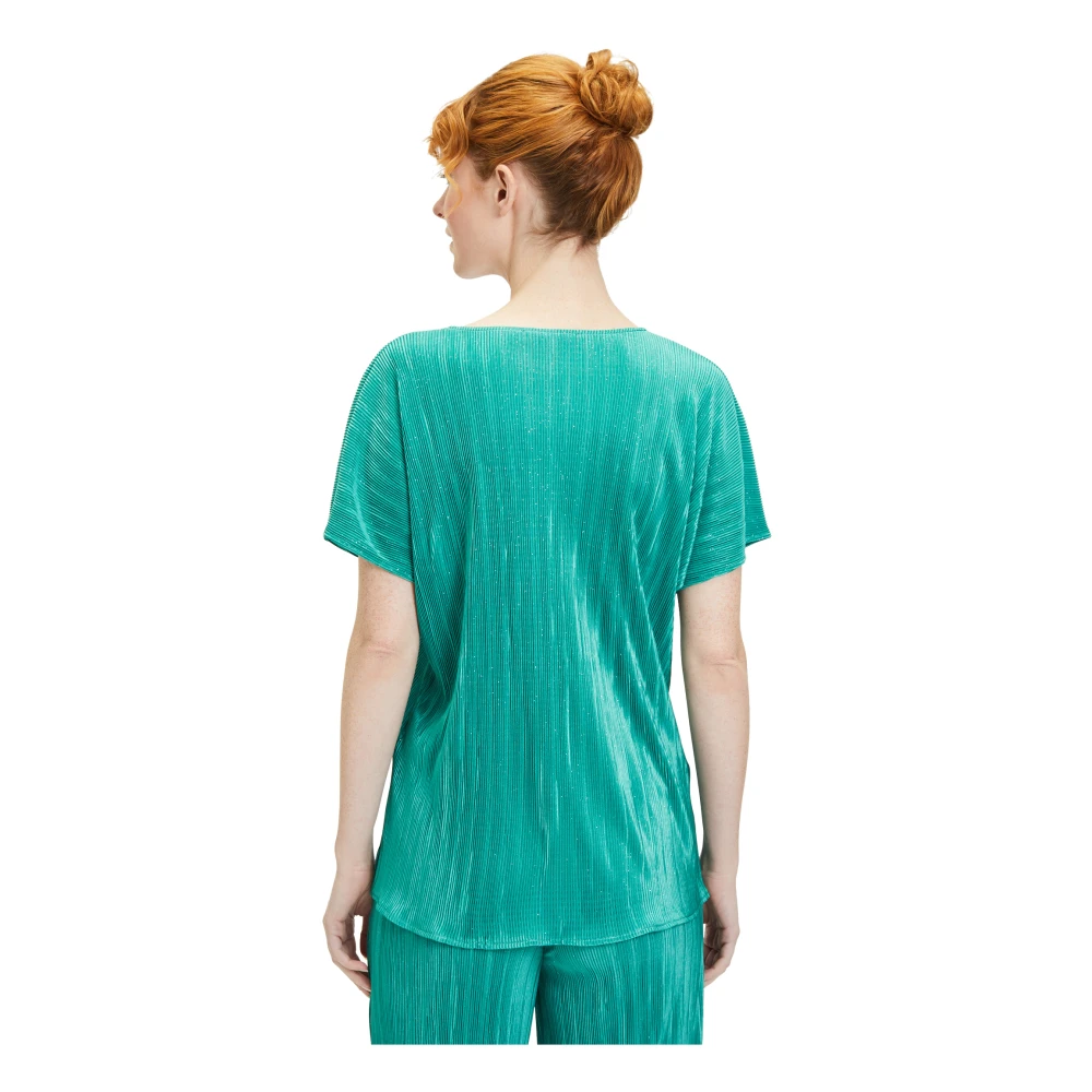 Vera Mont Glitterige Geplooide V-hals Blousetop Green Dames