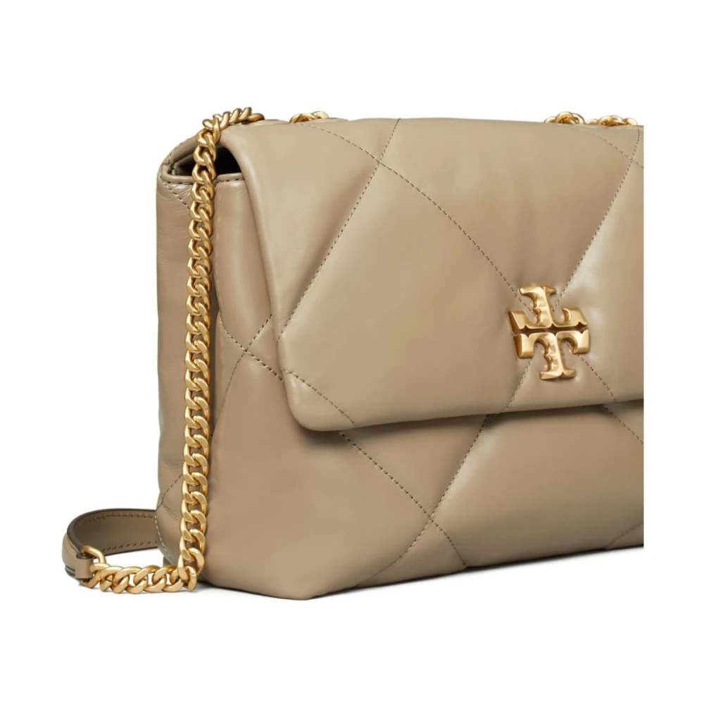 TORY BURCH Diamantgestikte leren schoudertas Beige Dames