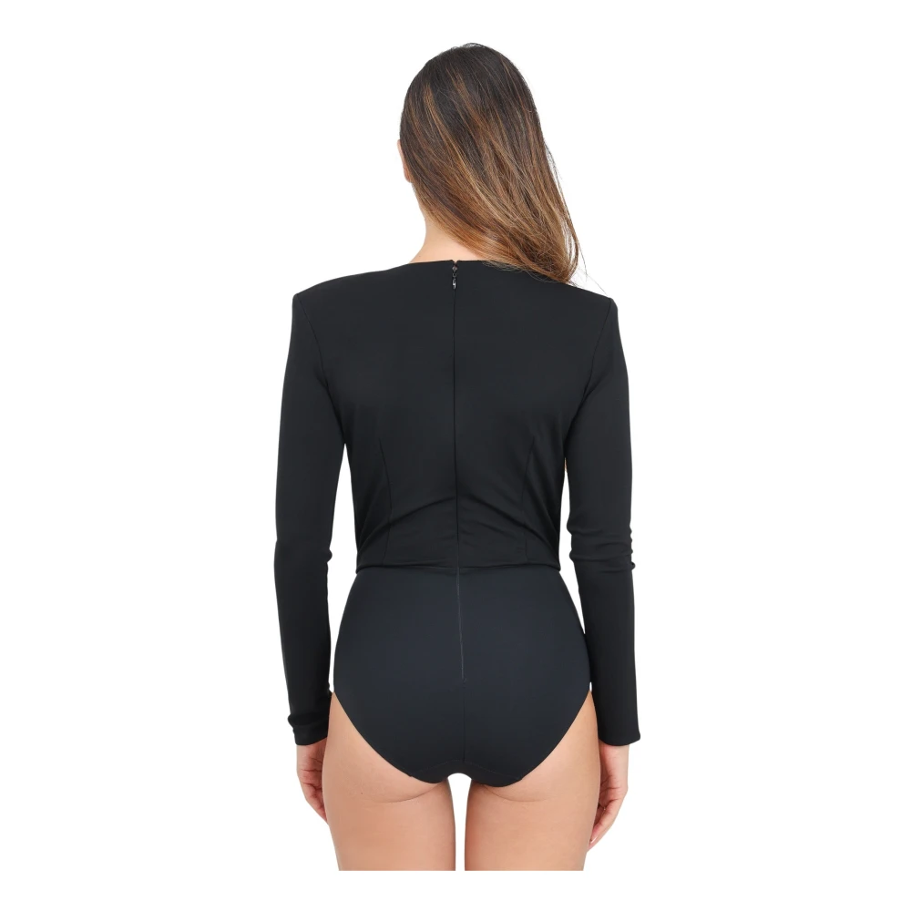 Elisabetta Franchi Zwarte body met lange mouwen en taille-uitsnijding Black Dames