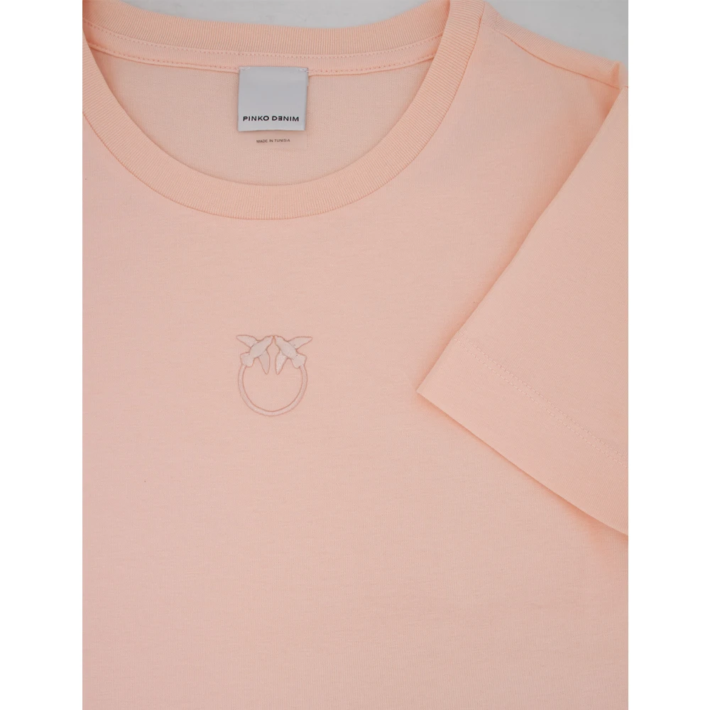 pinko Katoenen T-shirt met Love Birds borduursel Pink Dames