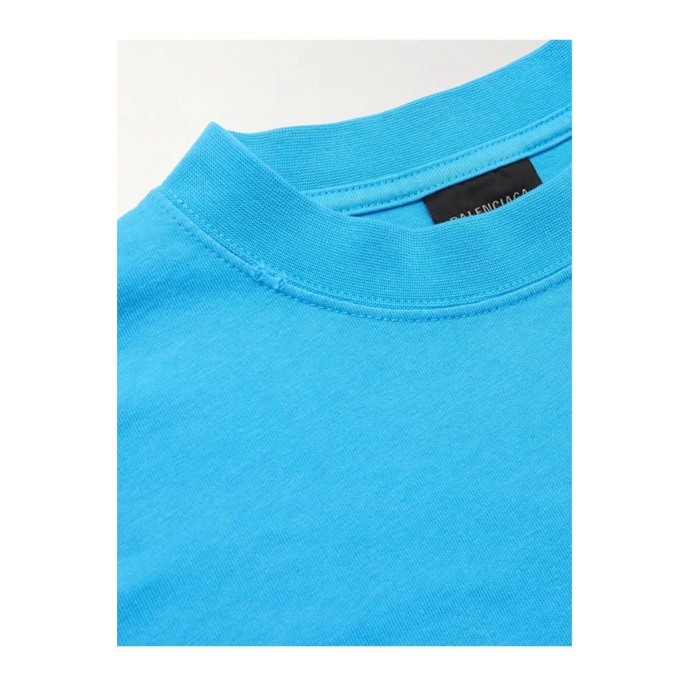 Balenciaga Devoré Logo Print T-Shirt Blue Heren