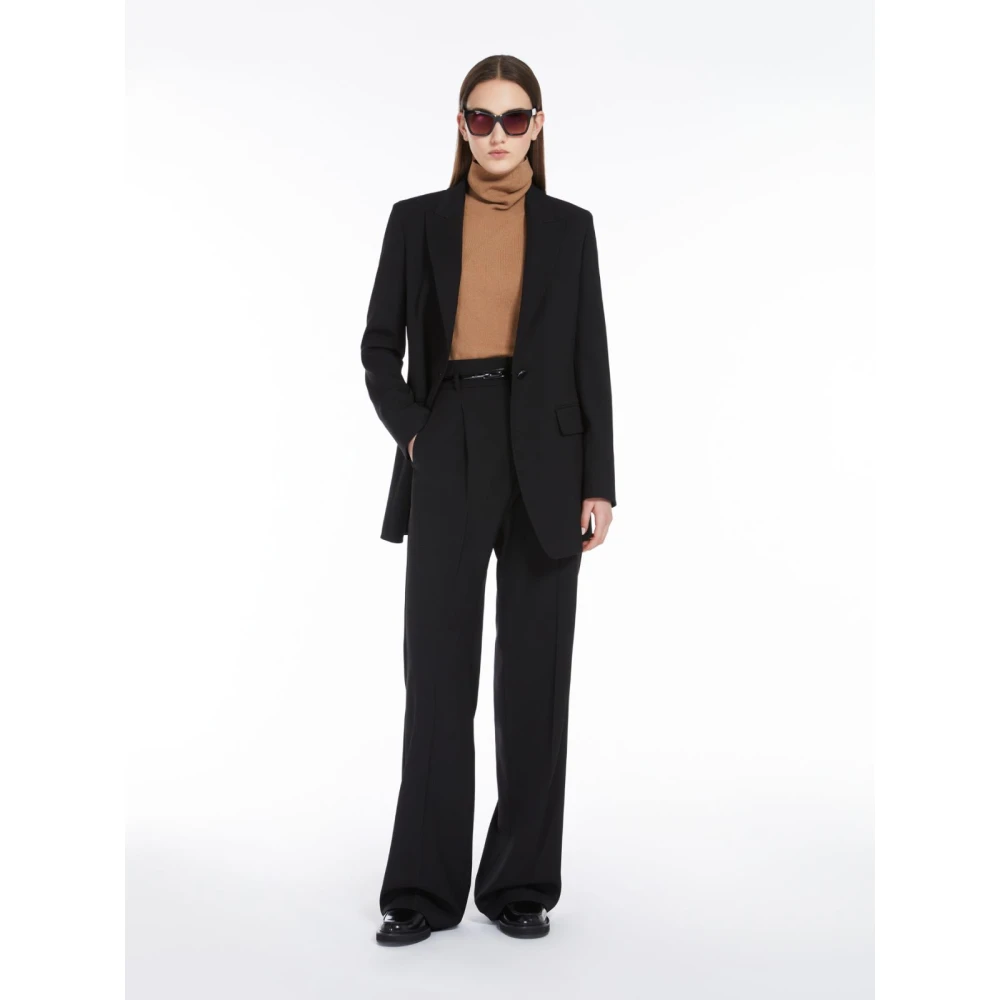 Max Mara Studio Zwarte Wollen Crepe Blazer Black Dames