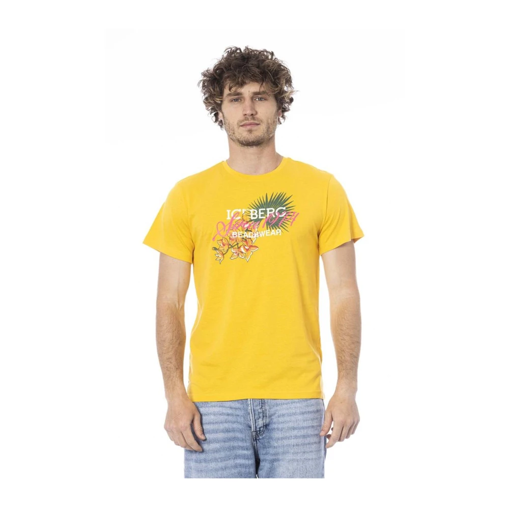 Iceberg Logo Print Crew Neck T-Shirt Yellow Heren