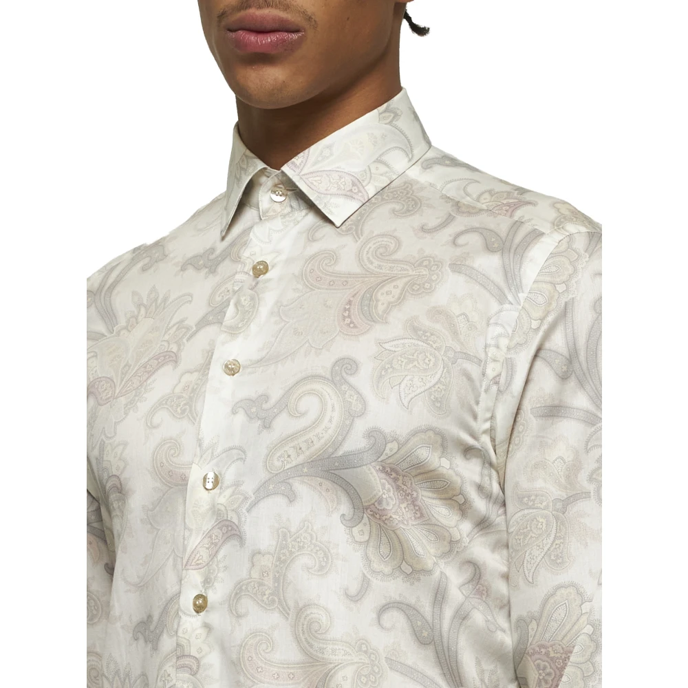 ETRO Bloemen Paisley Print Overhemd Ivoor Beige Heren