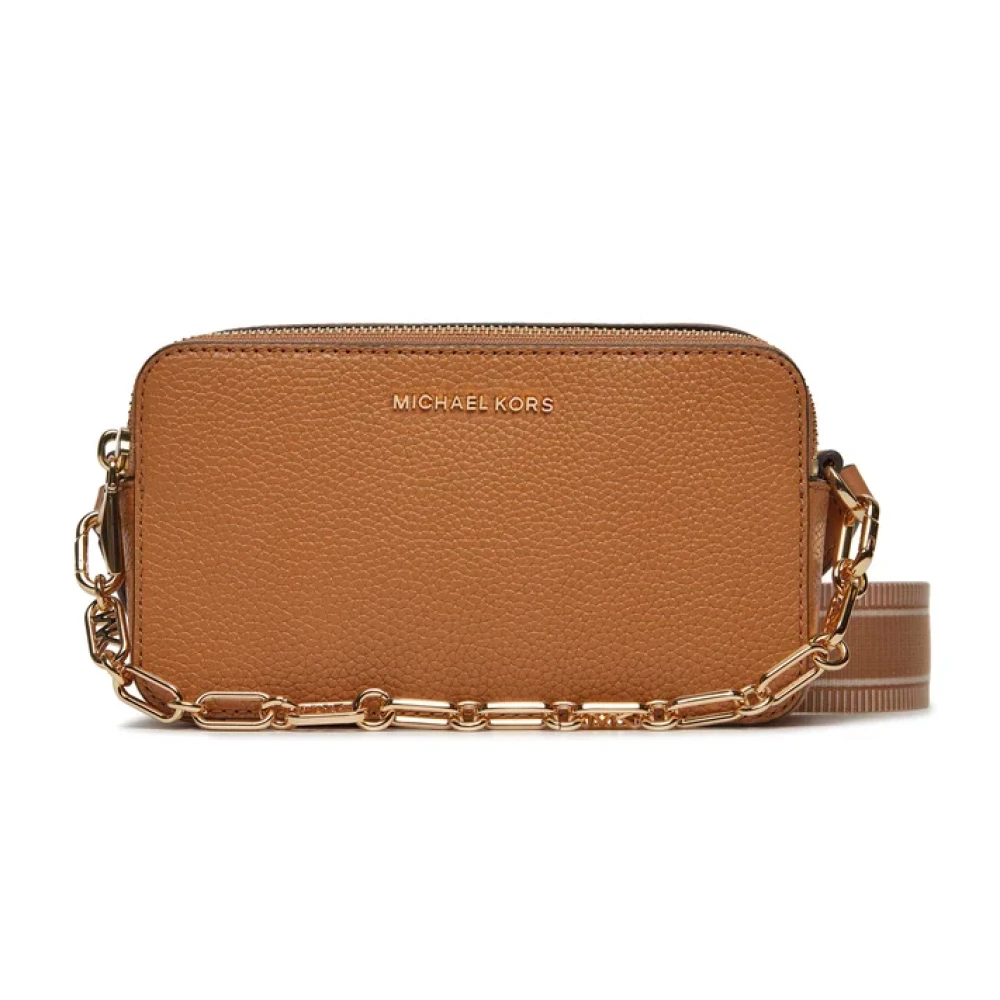 Michael Kors Jet Set Kleine Gestikte Lederen Dubbele Rits Camera Bag Brown Dames