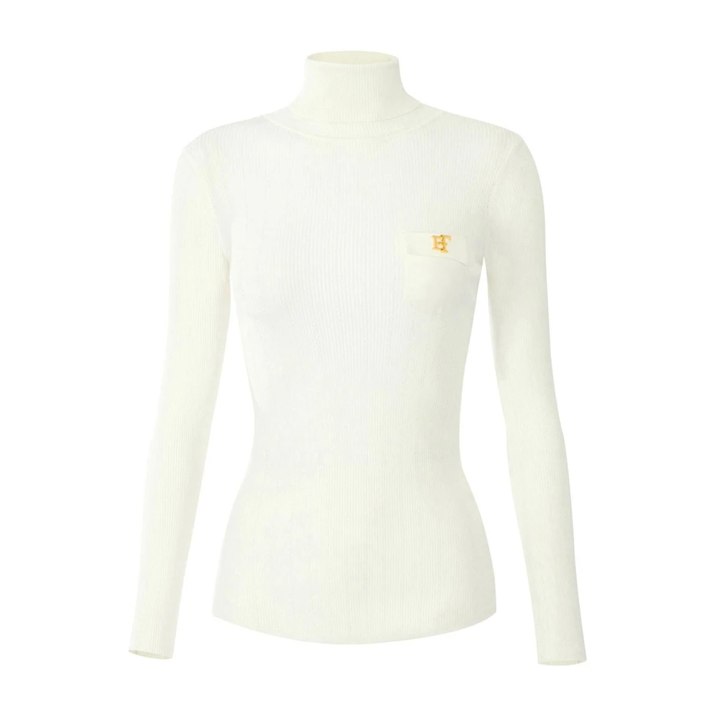 Elisabetta Franchi - Strickpullover Mit Rollkragen Und Lochstickerei - Knitwear - Damen - Beige - S - Bild 4