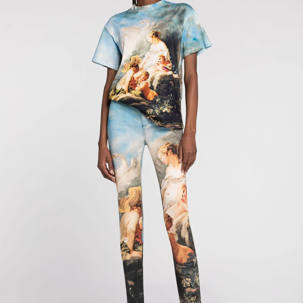 Roberto Cavalli Slim-Fit Jeans met Wild Leda Print Blue Dames