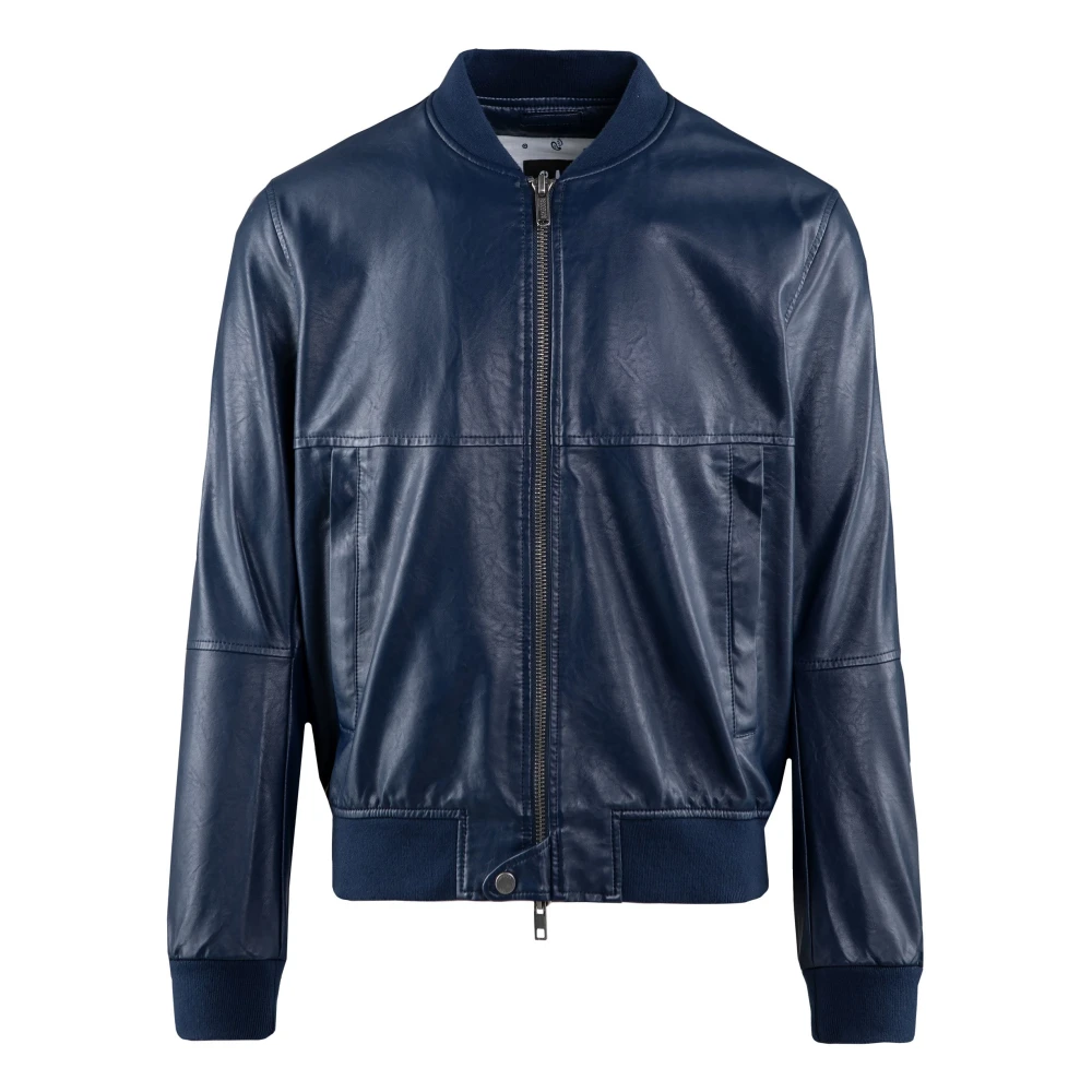Bomboogie Men's Blue Eco Leather Bomber Jacket