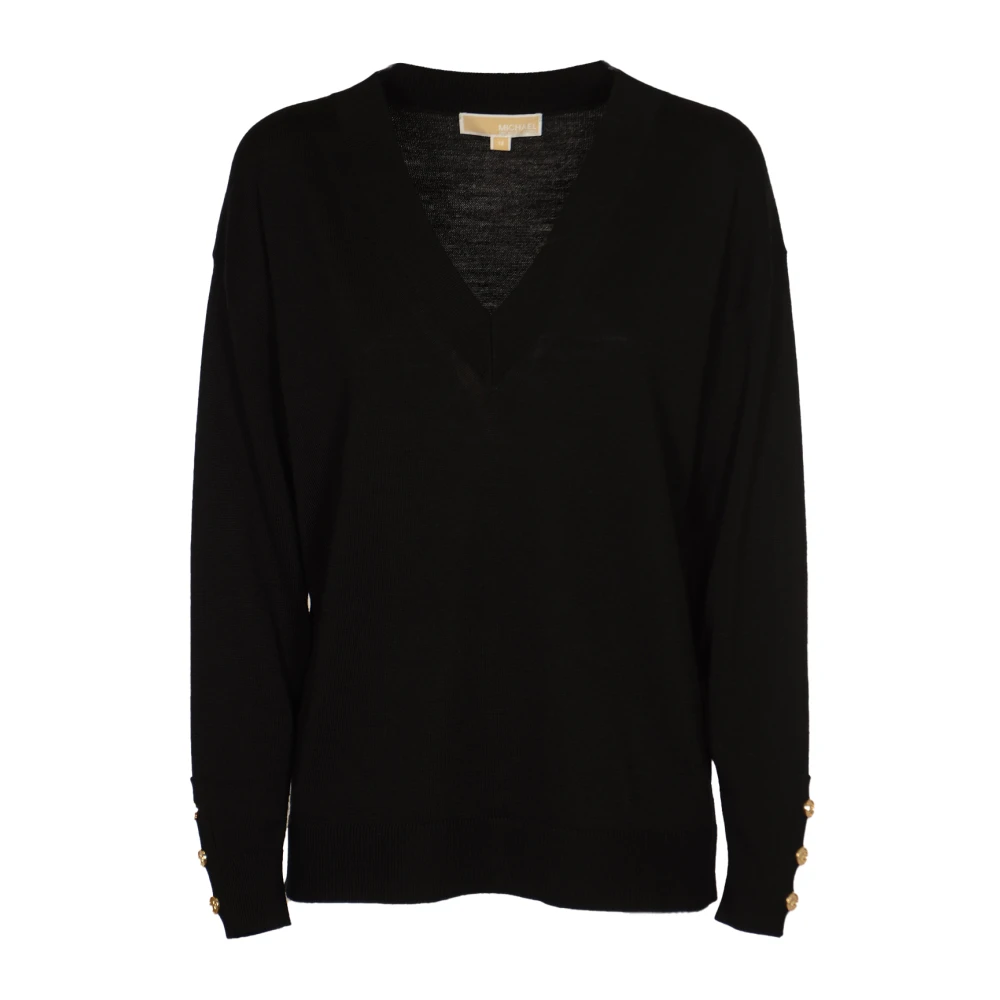 Michael Kors Merino V-hals trui met knoopsmouwen Black Dames