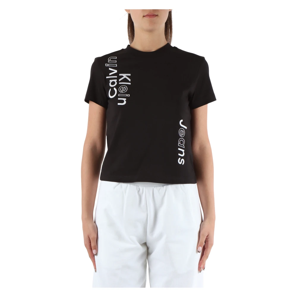 Calvin Klein Jeans Katoen Logo Geborduurd T-shirt Black Dames