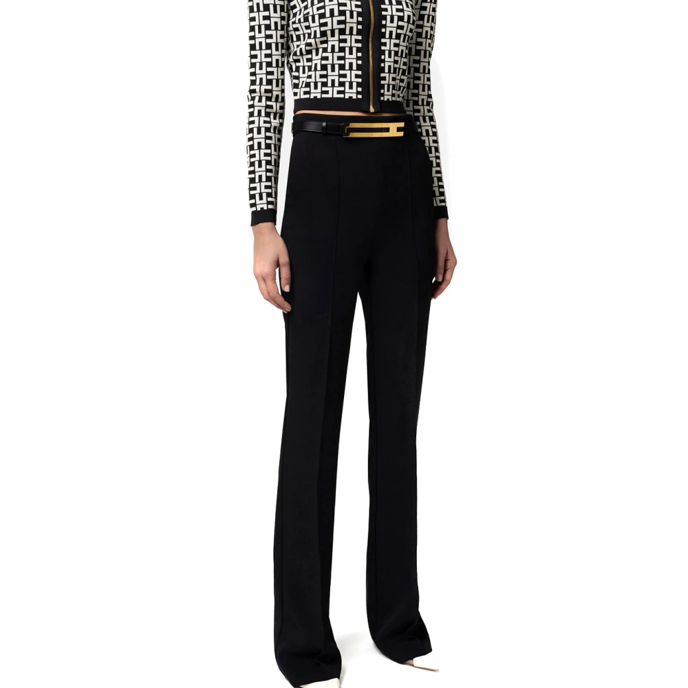 Elisabetta Franchi Wijde Zwarte Broek Black Dames