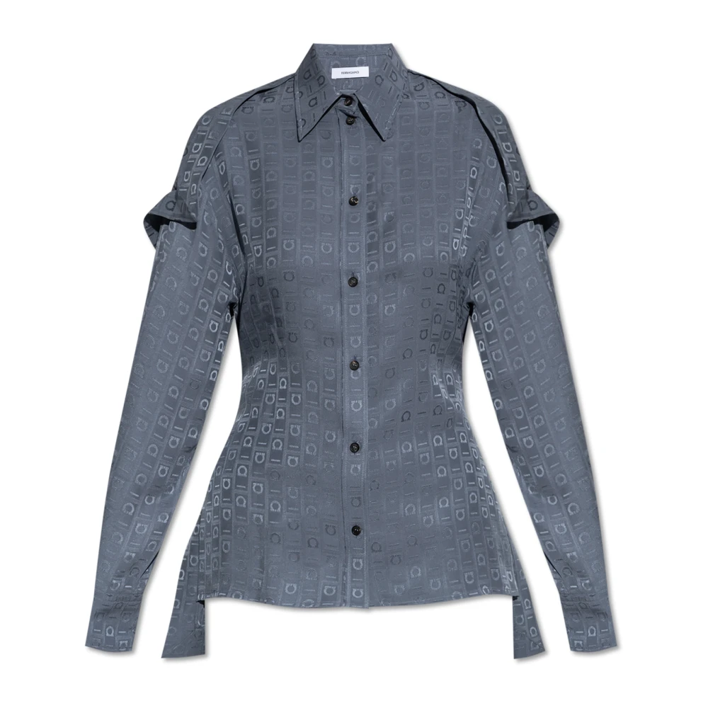 Ferragamo Kvinno Grå Blusar & Skjortor Dam, 2XS, Lös Passformsskjorta Med Monogram