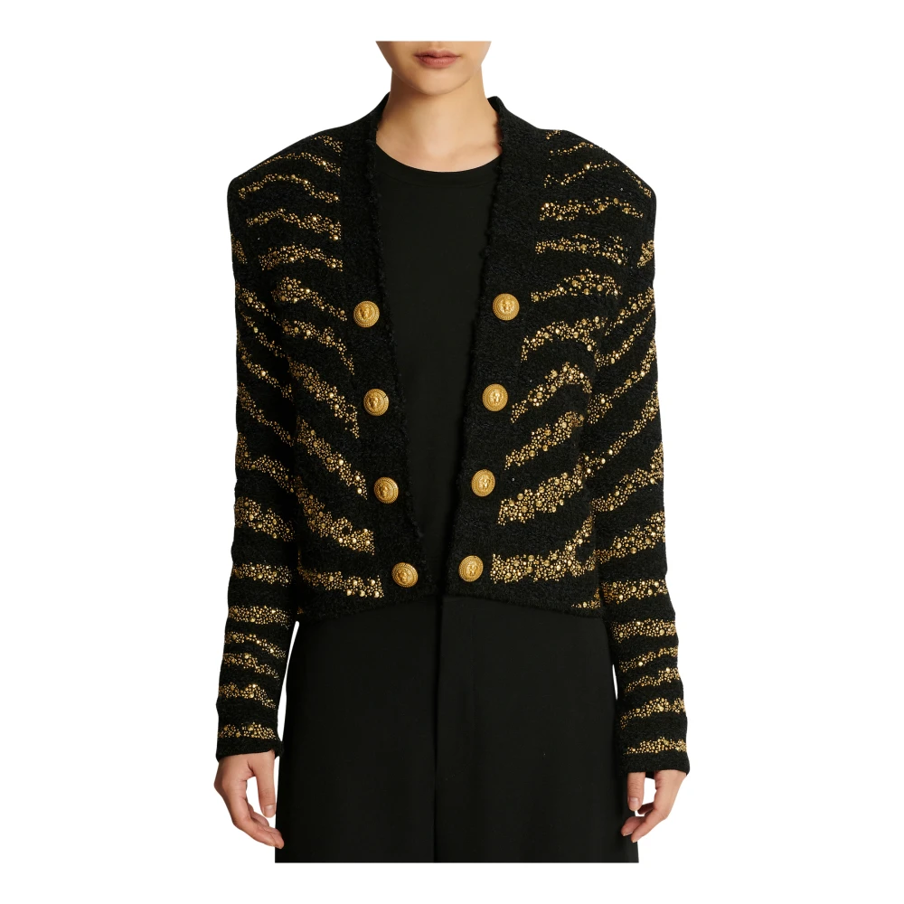 Balmain Side To Side Zebra Tweed Jas Multicolor Dames