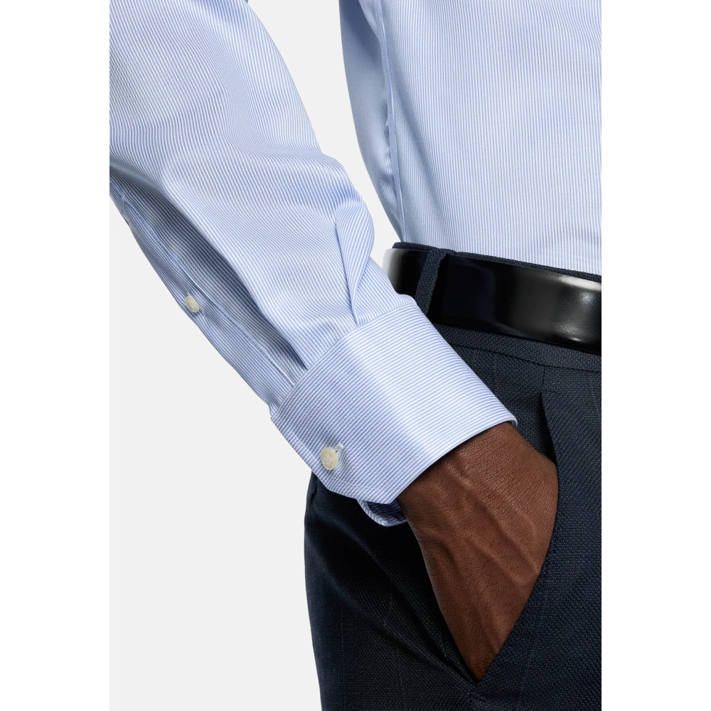 Boggi Milano Ultimate NON Iron Regular Fit Gestreept Katoenen Twill Overhemd Blue Heren