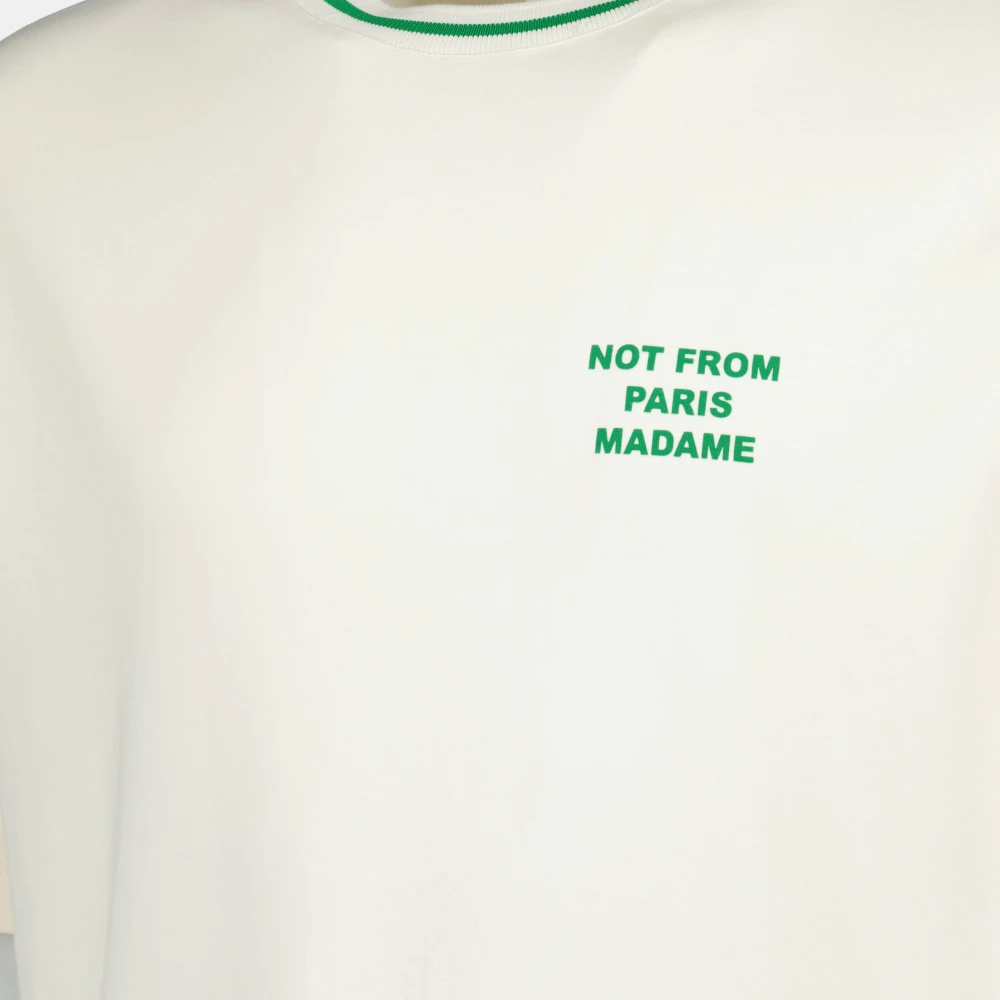 Drole de Monsieur Sportieve Slogan T-shirt in wit en groen White Heren