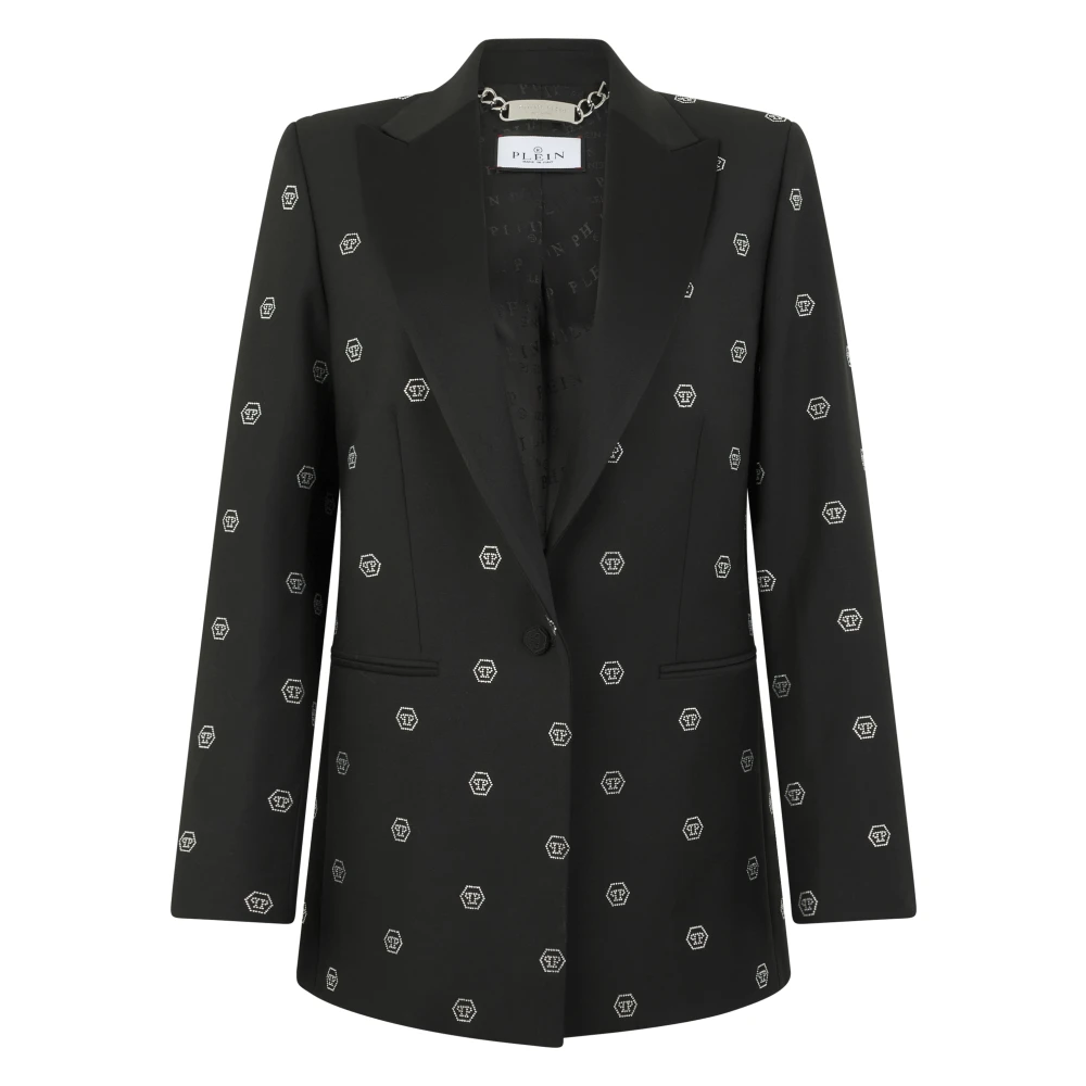 Philipp Plein Women's Black Boyfriend's Fit Blazer Monogram Strass Monogram