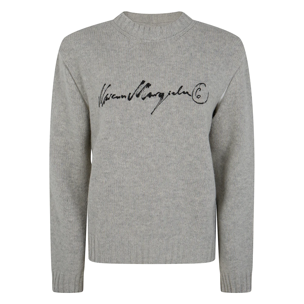 Mm6 Maison Margiela , Round-Neck Knitwear, Female, Gray, L, Crewneck Jumper - Image 4