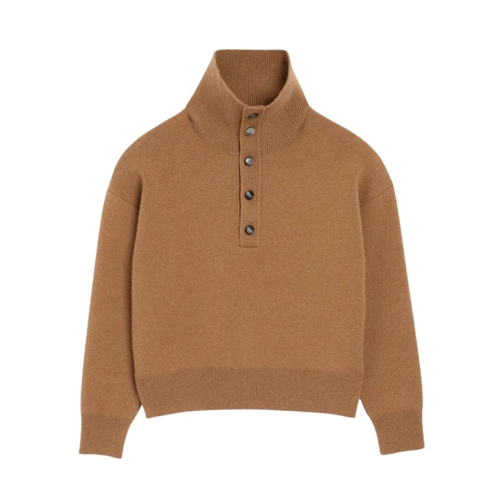 Ami Paris Uomo Beige - Maglione Con Collo Alto Bottone - Knitwear - L