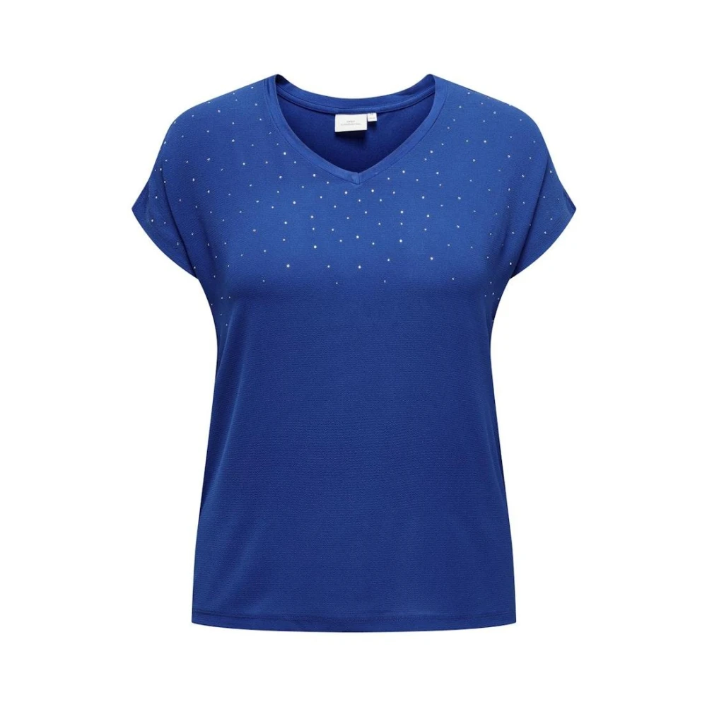 Only Carmakoma Blauwe Paillet Capsleeve T-shirt Blue Dames
