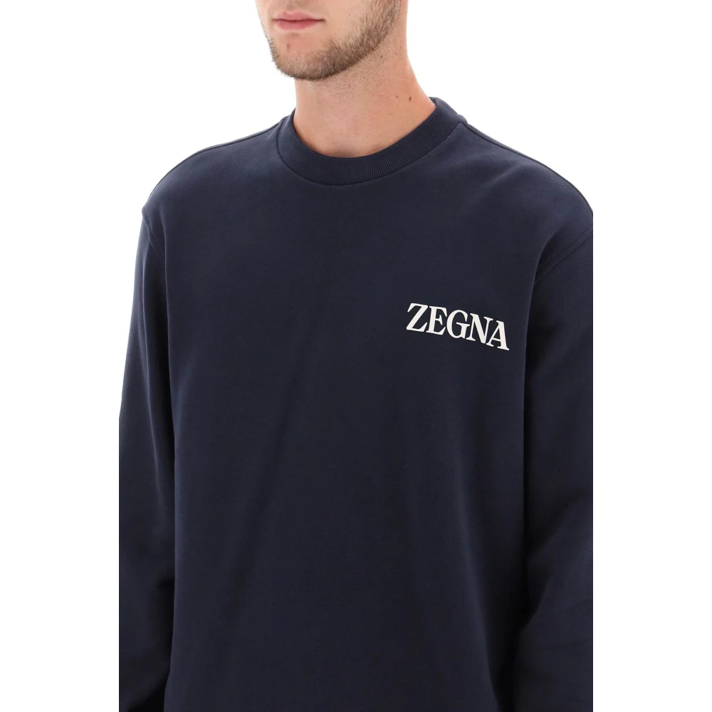 Ermenegildo Zegna Crew-neck sweatshirt met flocked logo Blue Heren