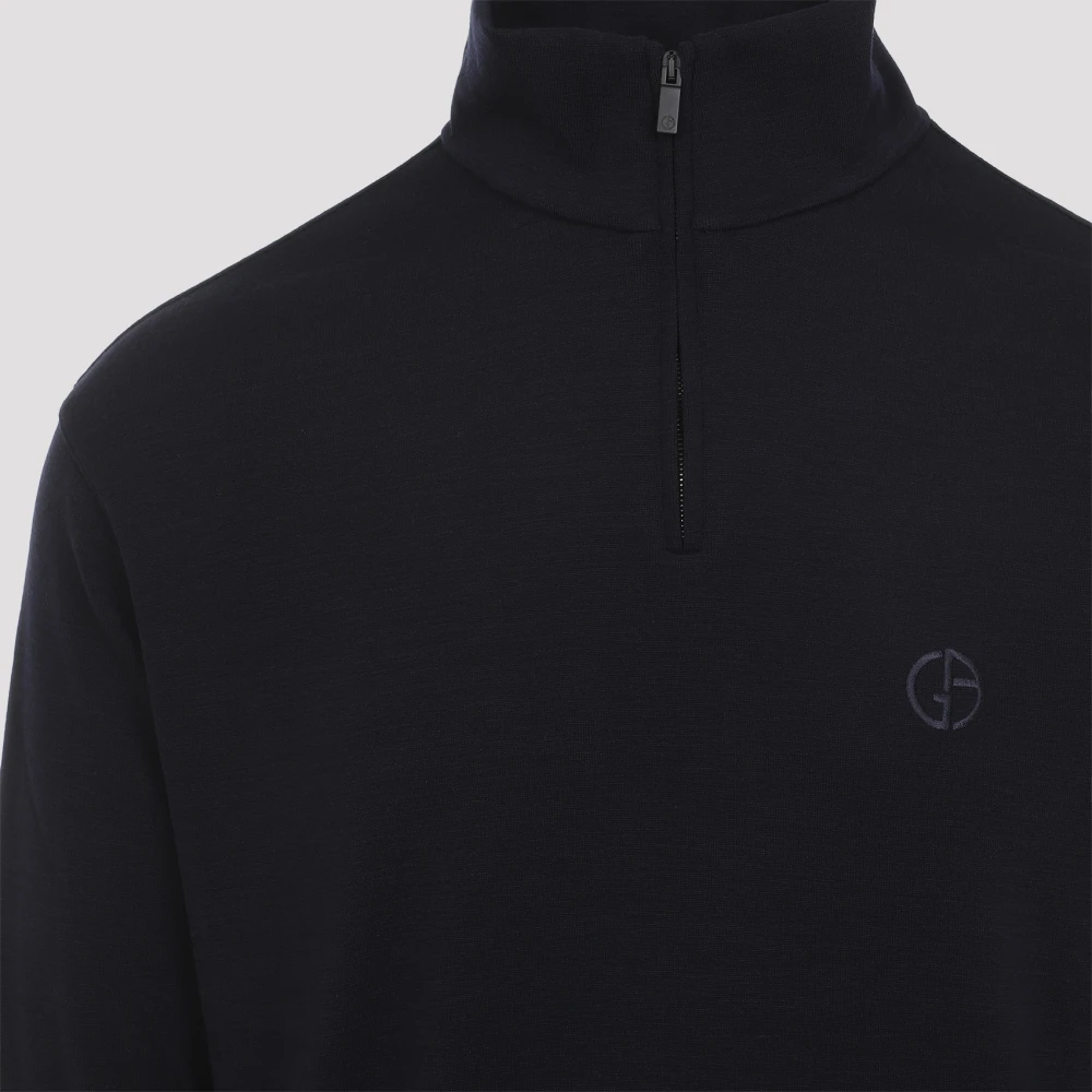 Giorgio Armani Blauwe Navy Turtleneck Jumper Blue Heren