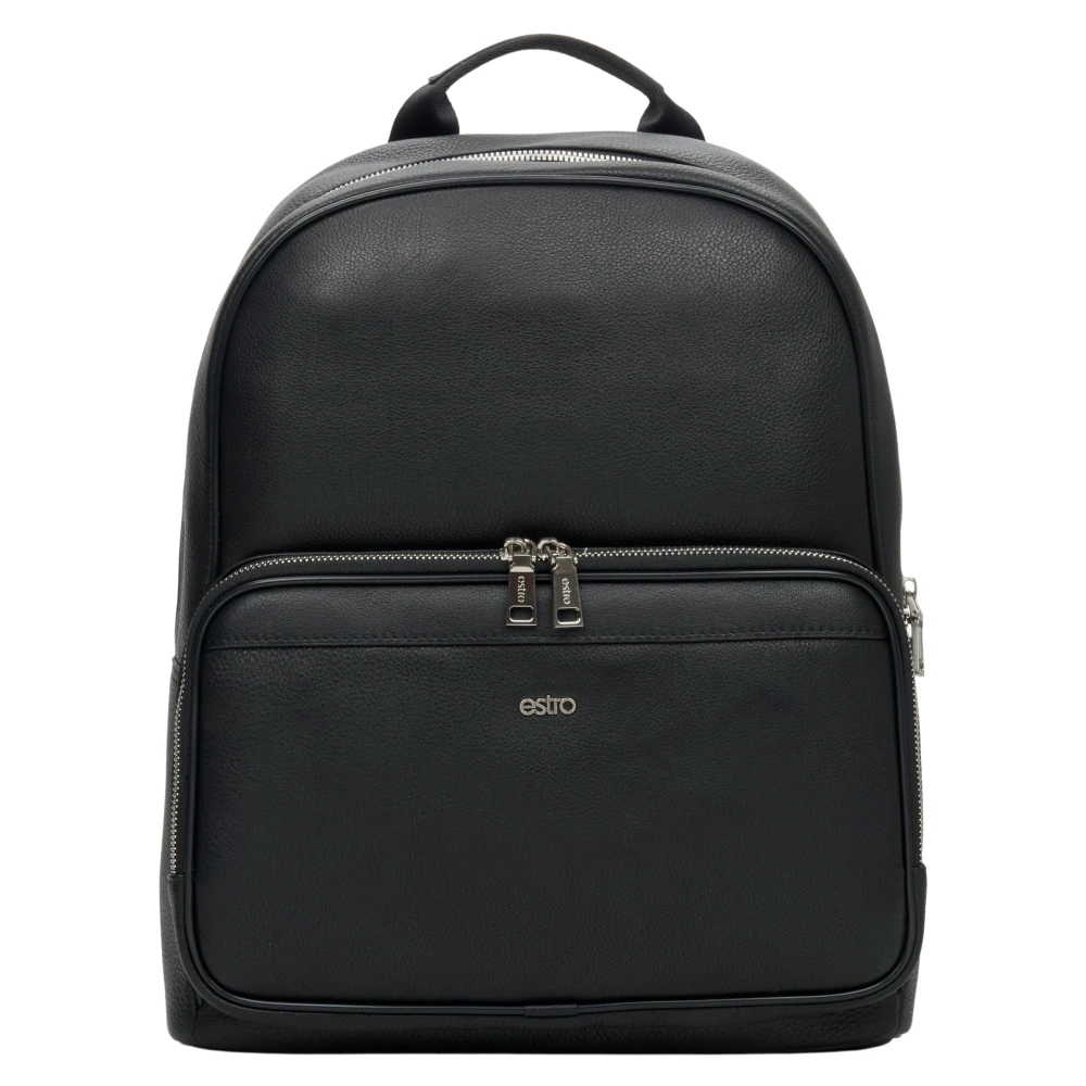 Estro Heren Zwarte Rugzak gemaakt van Echt Leer met Zilveren Details Er00111675 Black Heren