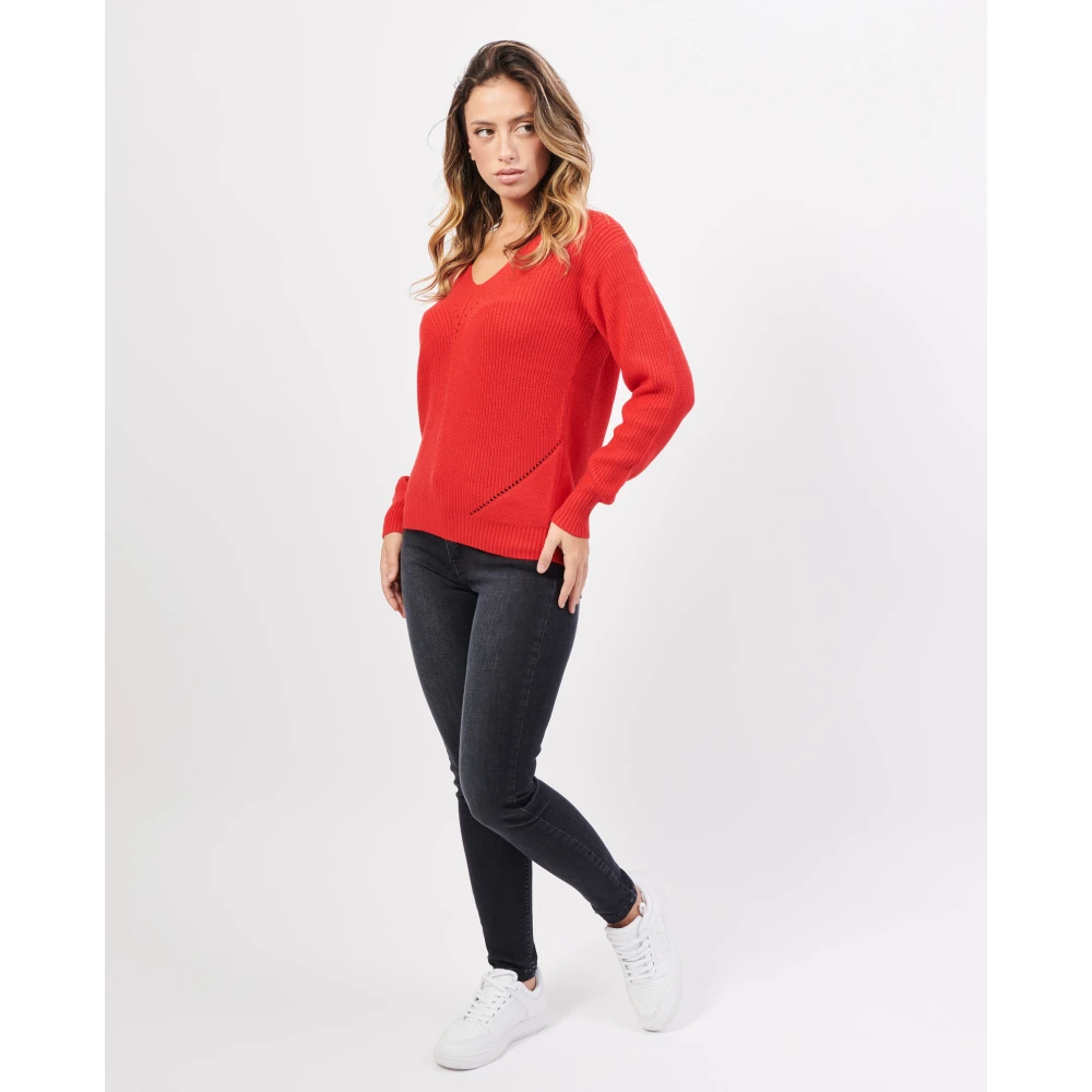 Gerry Weber Rode V-hals Gebreide Trui Red Dames