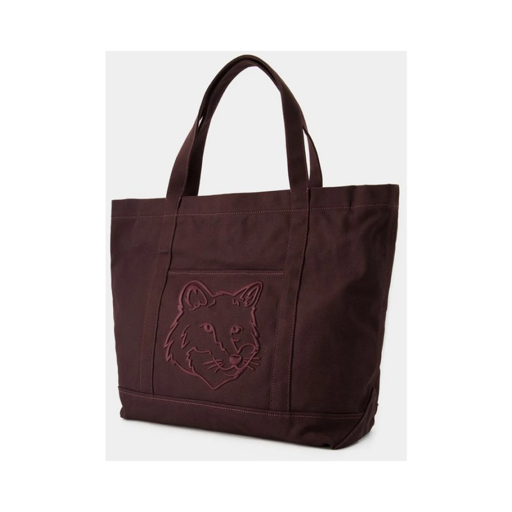 Maison Kitsuné Klassieke Fox Head Tote Bag Canvas Pecan Brown Dames